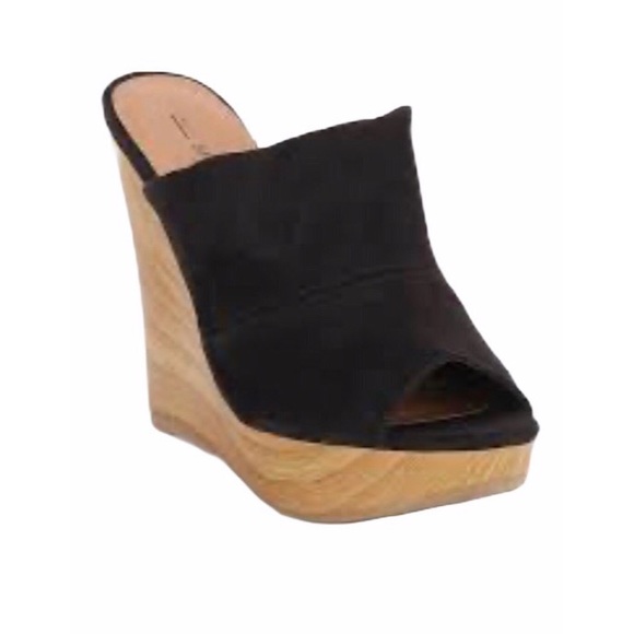 Call It Spring Black Platform Slide On Wedges - Picture 2 of 8